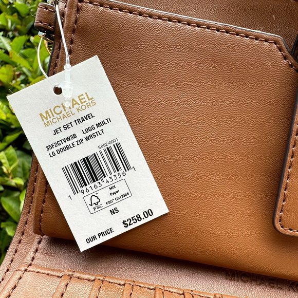 Michael Kors Jet Set Travel Large Double Zip Wallet Center Stripe MK Brown Multi - Picture 4 of 6